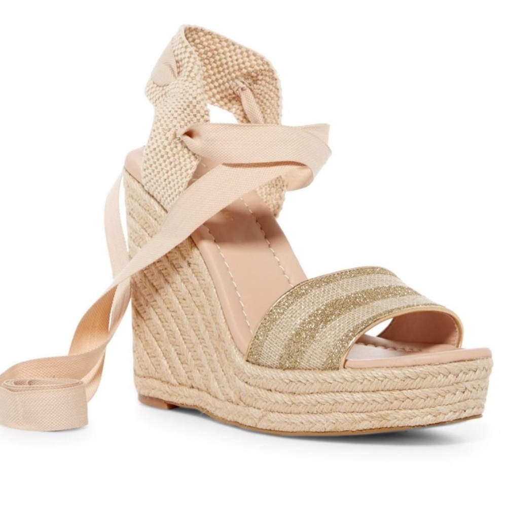 Kate Spade Delano Wedge espadrille heels - gold sparkle stripe